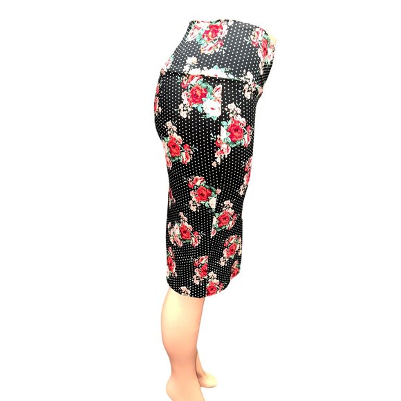 ABN Floral Pencil Skirt M Black White Dot High Waist Stretchy Retro Made USA - Picture 6 of 11